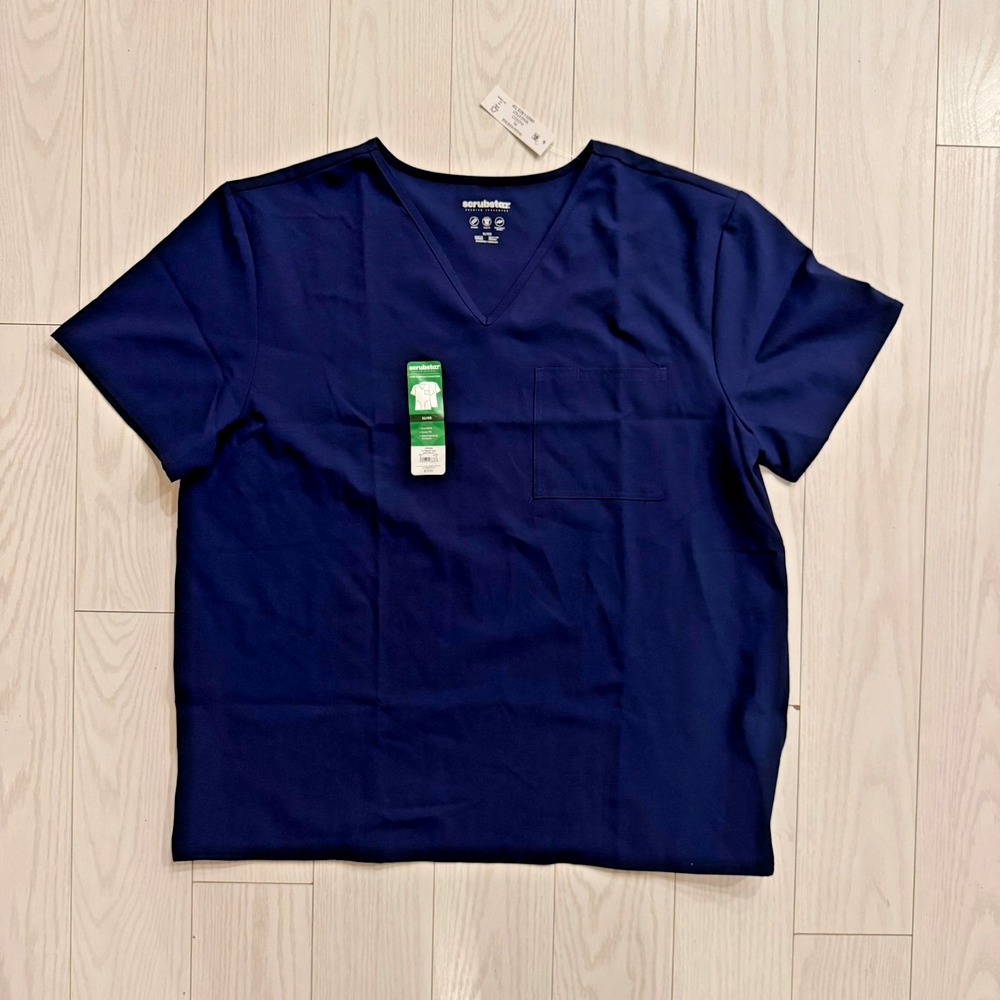 Scrubstar Unisex V-Neck Scrub Top Indigo‎ XL Moisture-Wicking NWT